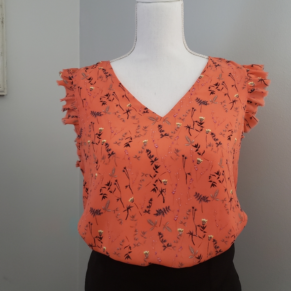 Katherine Barclay Orange Flowered Top - Size M